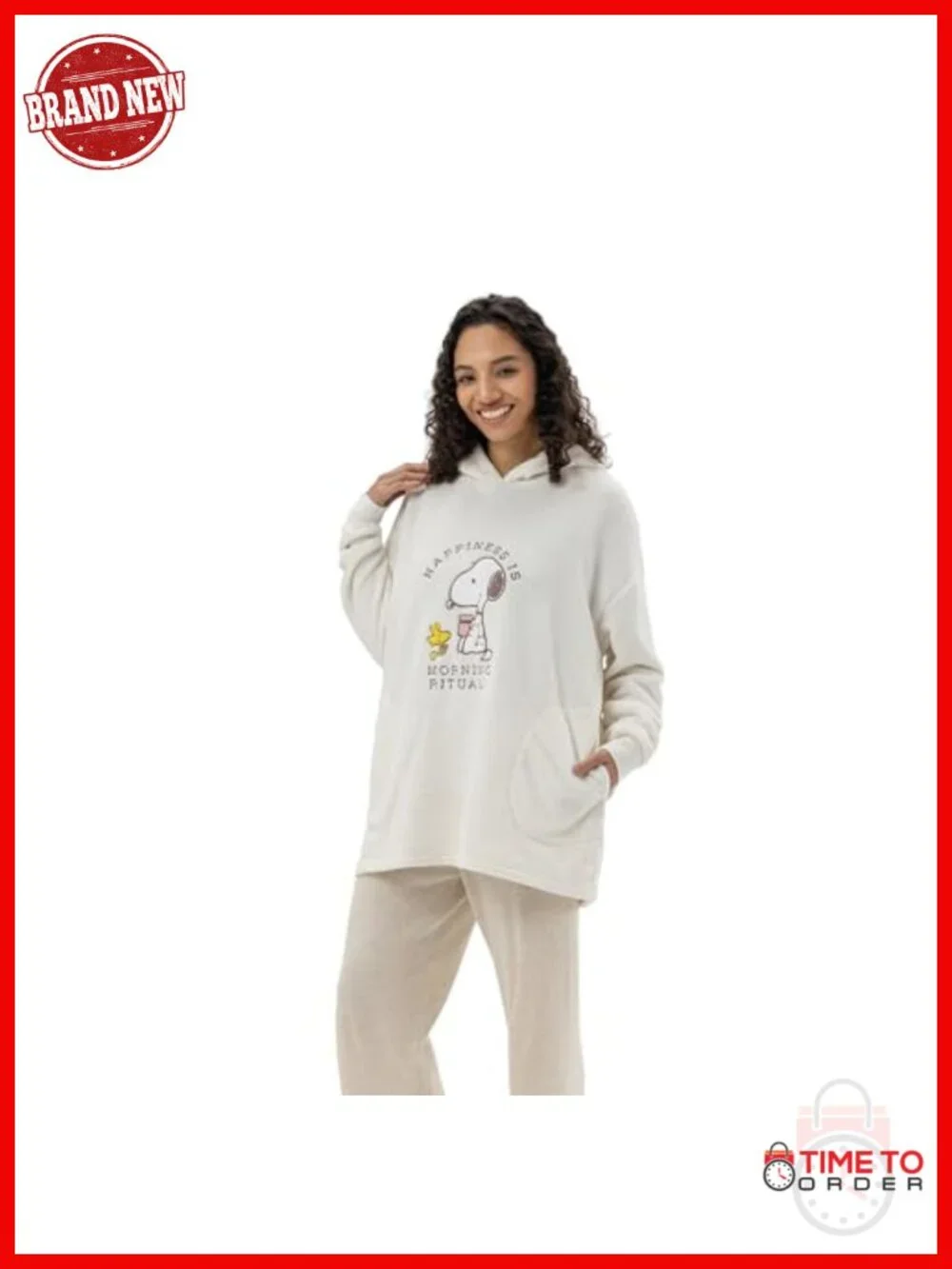Oversized Embroidered Snoopy Fleece Pullover Sweatshirt - Ultra Soft